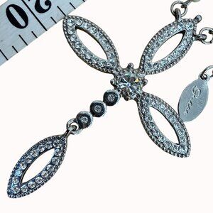 Guess Rhinestone Cross Pendant Necklace With Faux‎ Pearl Beaded Chain